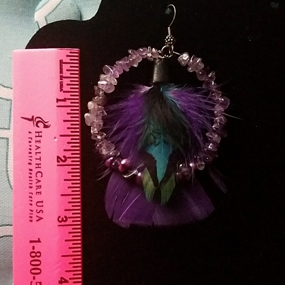 Amythis & fresh water pearl feather hoop earrings - Picture 2 of 4